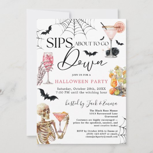 Cocktails Night Sips About to Go Down Halloween Kaart (Voorkant)