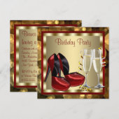 Cocktails Rode Hoge Hak Schoenen Verjaardagsfeest Kaart (Voorkant / Achterkant)