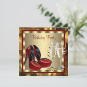 Cocktails Rode Hoge Hak Schoenen Verjaardagsfeest Kaart (Staand voorkant)