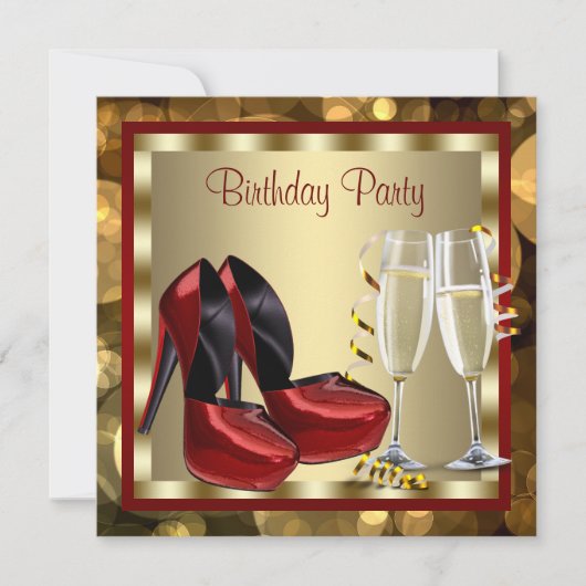 Cocktails Rode Hoge Hak Schoenen Verjaardagsfeest Kaart (Voorkant)