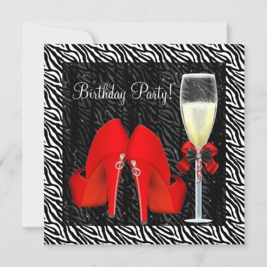 Cocktails Rode Hoge Hak Schoenen Zebra Verjaardag Kaart (Voorkant)