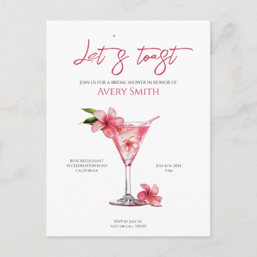 Cocktails roses Fleurs Douche nuptiale Invitation (Devant)