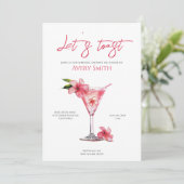 Cocktails roses Fleurs Douche nuptiale Invitation (Debout devant)