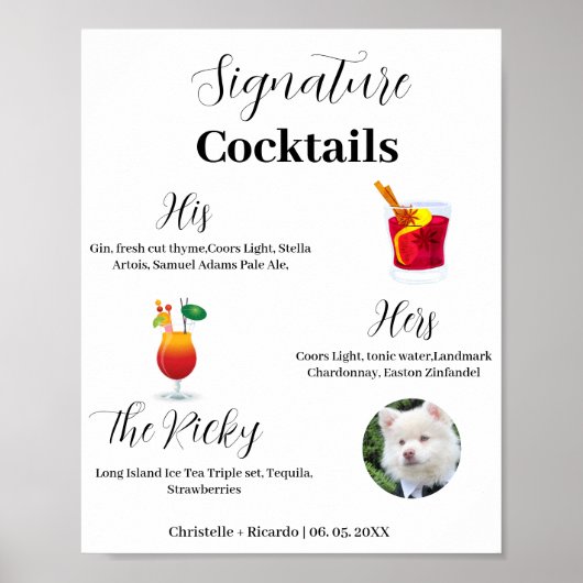 Cocktails signature simple bar mariage Poster (Devant)