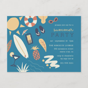 Cocktails, Surf en zon Cute Summer Birthday Part Uitnodiging Briefkaart