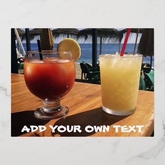 Cocktails van het Zee Custom Text Folie Feestdagen Briefkaart (Voorkant)