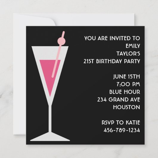 Cocktails Vrouwen Roze Zwart 21ste Verjaardagsfees Kaart (Achterkant)