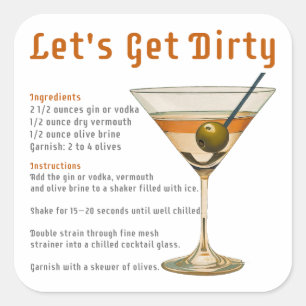 Cocktailuur Laten we de Dirty Martini-recept krijg Vierkante Sticker