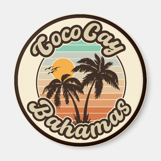 Coco Cay Bahamas Retro Sunset Souvenirs 60s Magneet (Voorkant)