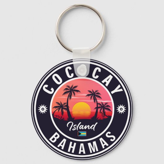 Coco Cay Bahamas Retro Sunset Souvenirs 80s Sleutelhanger (Voorkant)