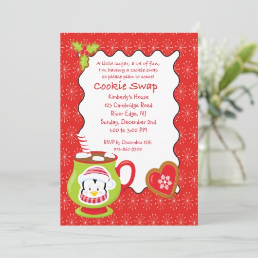 Coco chaud et cookies Invitation à échanger/échang (Debout devant)