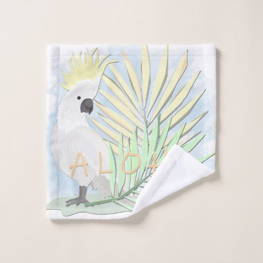 Coco de perroquet blanc en feuille de palmiers. (Gant de toilette)