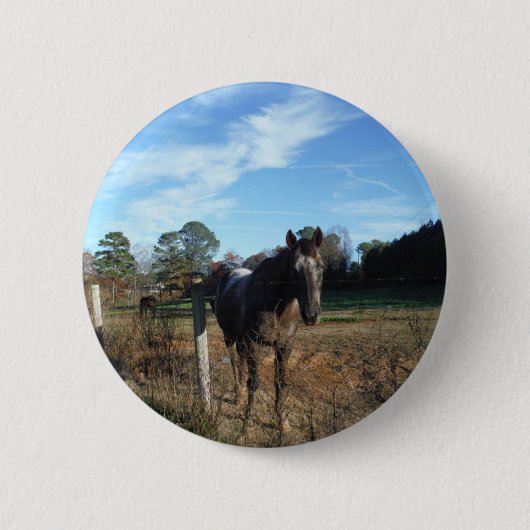 Coco- en crèmebruin paard ronde button 5,7 cm (Voorkant)