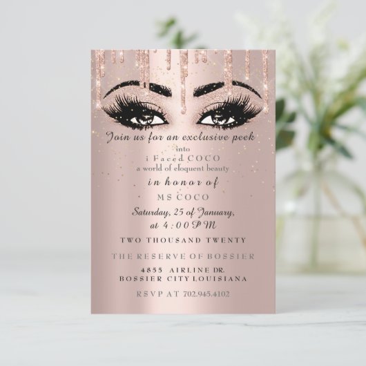Coco Event Drips Roze Eyelash Confetti Make-up Kaart (Staand voorkant)