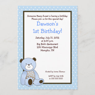 Coco sucre Bleu Ours 5x7 Invitation d'anniversaire
