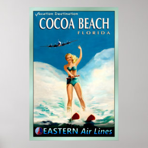 COCOA BEACH Florida Eastern Air Lines Reizen Poster