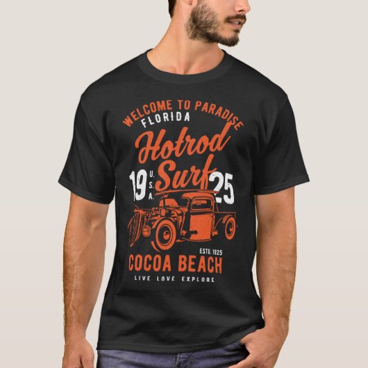Cocoa Beach Florida Retro Hotrod Surf Distressed   T-shirt (Voorkant)