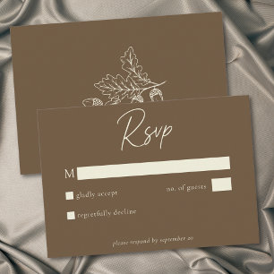 Cocoa Brown Minimalistische Eikel Herfst Bruiloft RSVP Kaartje