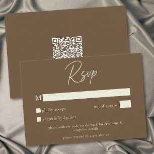 Cocoa Brown Minimalistische Herfst Bruiloft QR Cod RSVP Kaartje