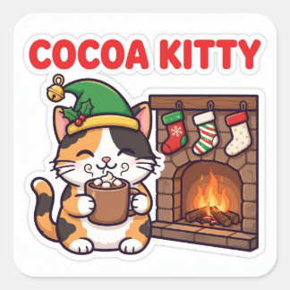 Cocoa Kitty Sticker — Caleidoscoop Kat Elf Hoed Wa