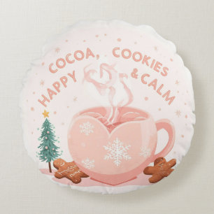 Cocoa, Koekjes & Rust – Pastel Kerstmis T-Shirt Rond Kussen