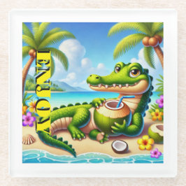 COCODRILLO MET KOKOSWATER GLAZEN ONDERZETTER