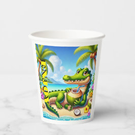 COCODRILLO MET KOKOSWATER PAPIEREN BEKERS