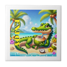 COCODRILLO MET KOKOSWATER TEGELTJE