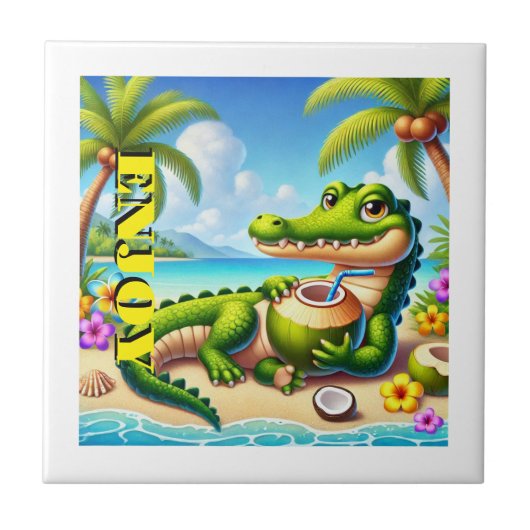 COCODRILLO MET KOKOSWATER TEGELTJE (Voorkant)