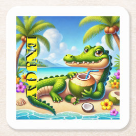 COCODRILLO MET KOKOSWATER VIERKANTE KARTONNEN ONDERZETTER