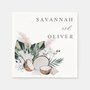 Coconut Coral & White Floral Name Napkins Servet