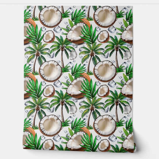 Coconut Palm Tree Tropical Pattern Design Behang (Afrollen)