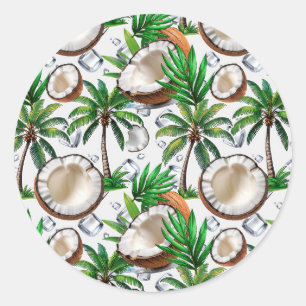 Coconut Palm Tree Tropical Pattern Design Ronde Sticker