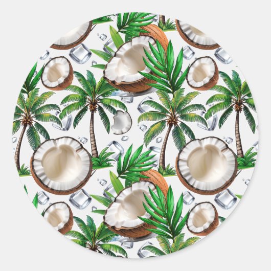 Coconut Palm Tree Tropical Pattern Design Ronde Sticker (Voorkant)
