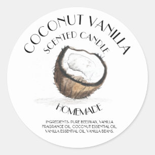 Coconut Vanilla Homemade Ingrediënten Typografie Ronde Sticker