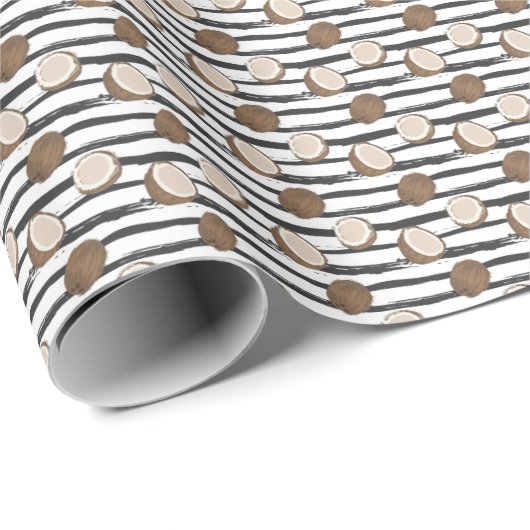 Coconuts on Grunge Stripes Pattern Cadeaupapier (Rol Hoek)