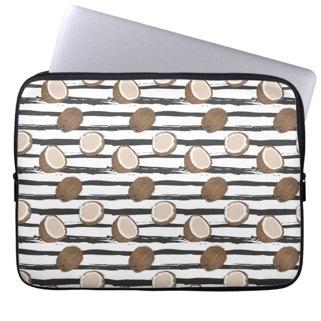 Coconuts on Grunge Stripes Pattern Laptop Sleeve (Voorkant)