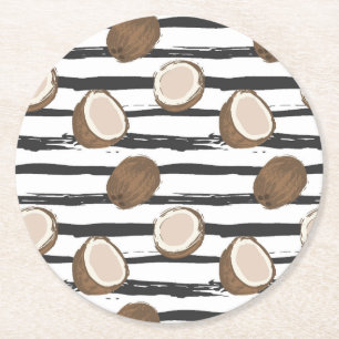 Coconuts on Grunge Stripes Pattern Ronde Kartonnen Onderzetter