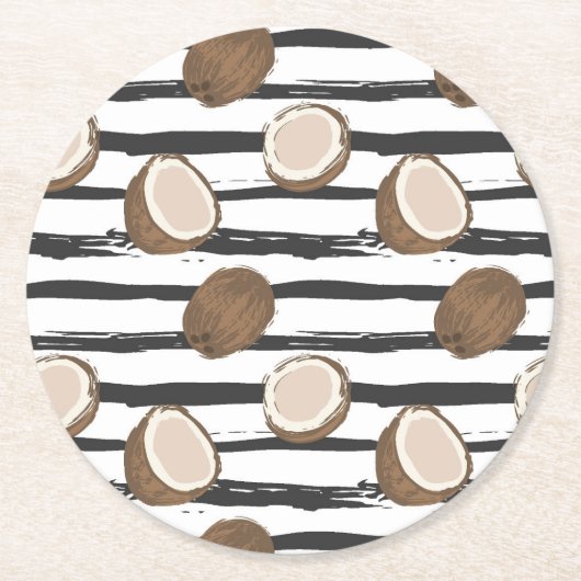 Coconuts on Grunge Stripes Pattern Ronde Kartonnen Onderzetter (Voorkant)
