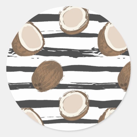 Coconuts on Grunge Stripes Pattern Ronde Sticker (Voorkant)