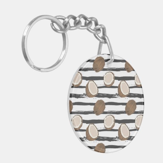 Coconuts on Grunge Stripes Pattern Sleutelhanger (Voorkant Links)
