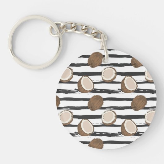 Coconuts on Grunge Stripes Pattern Sleutelhanger (Voorkant)