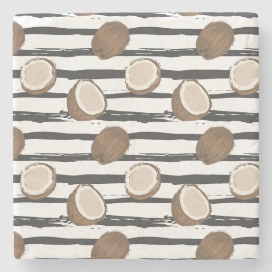 Coconuts on Grunge Stripes Pattern Stenen Onderzetter (Voorkant)