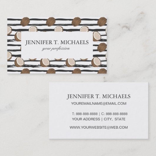 Coconuts on Grunge Stripes Pattern Visitekaartje (Voorkant / Achterkant)