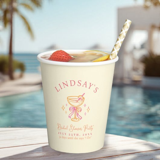 Coctail Bridal Shower Yellow Papieren Bekers