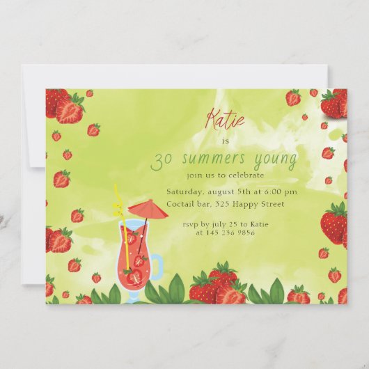 Coctail de fraise Invitation d'anniversaire (Devant)
