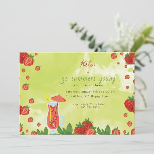Coctail de fraise Invitation d'anniversaire (Debout devant)