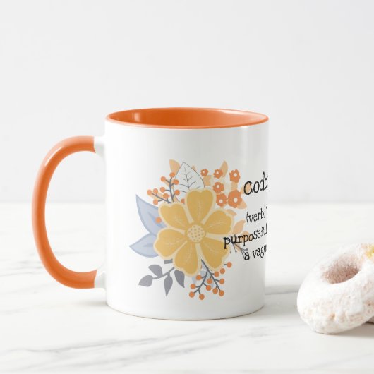 Coddiwomple Orange Gris Fleurs Mug (Avec donut)