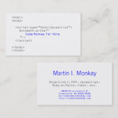 Code aap javascript visitekaartje (Voorkant / Achterkant)