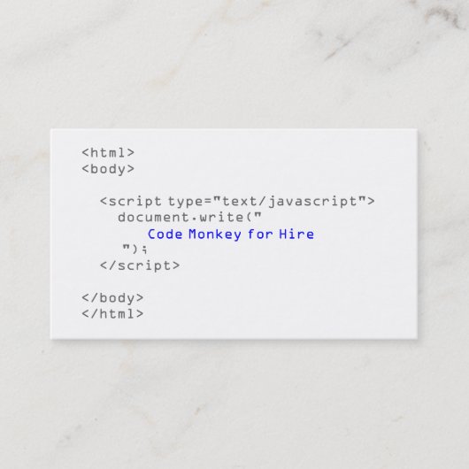 Code aap javascript visitekaartje (Voorkant)
